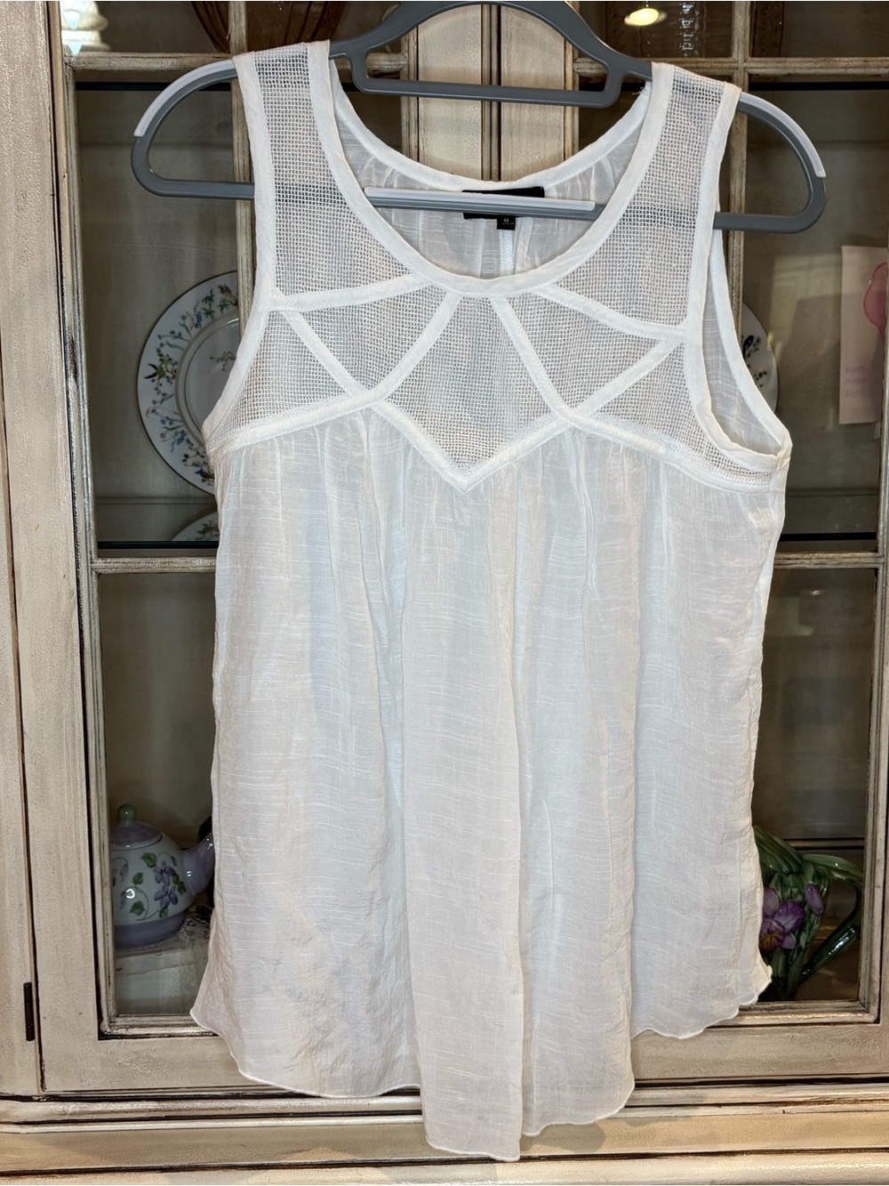 Melissa Paige White Mesh Yoke Sleeveless Tank